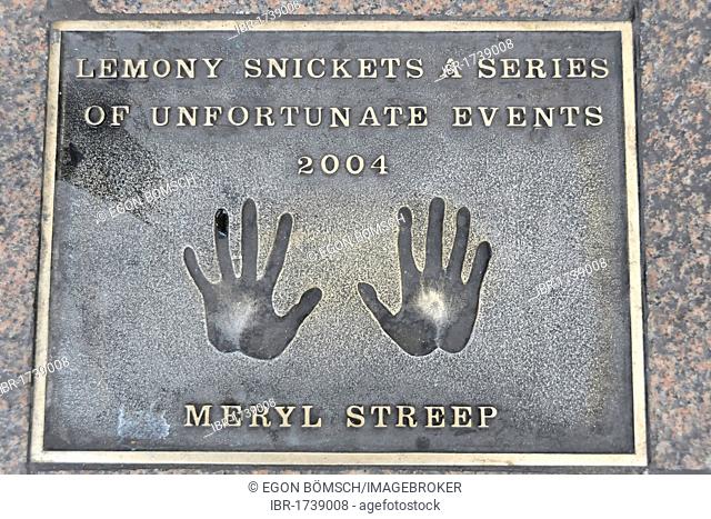 Hand print of Meryl Streep, Leicester Square, London, England, United Kingdom, Europe