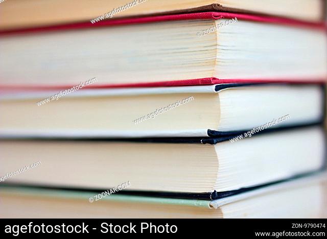 Closeup of stacked old books and textbook