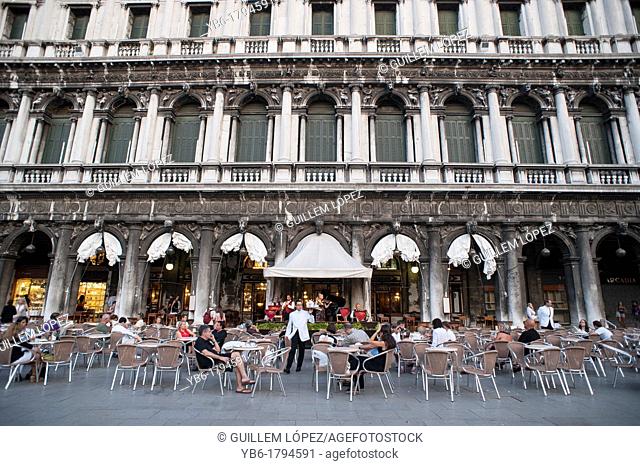 A view of the Terrace of the Cafe Florian in St  Mark's Square, Venice, Italy