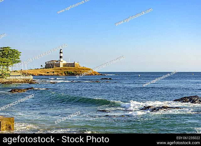 View of the famous lighthouse in the all saints bay in the city of Salvador, Bahia