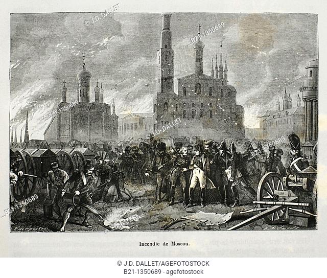 France, Russia-History-19th Century - Napoleon watching the fire of Moscow