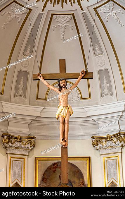 Germany, Saxony-Anhalt, Halle, crucifix, neo-baroque monastery chapel, order of Saint Elisabeth, altar