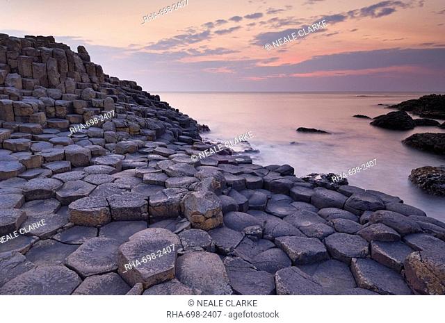 Hexagonal basalt columns of the Giant's Causeway, UNESCO World Heritage Site, and Area of Special Scientific Interest, near Bushmills, County Antrim, Ulster
