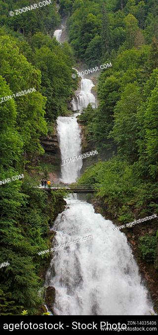 Giessbach Falls in early summer. Stunning waterfalls near Interlaken, Switzerland