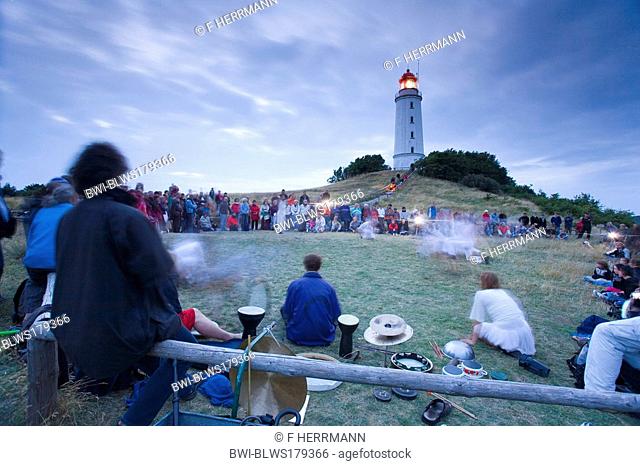 Hiddensee, dancing performance, in front of lighthouse, Germany, Mecklenburg-Western Pomerania, Hiddensee