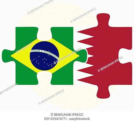 Brazil and Qatar Flags in puzzle isolated on white background