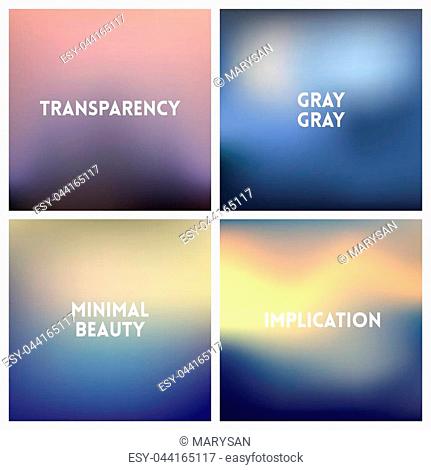 Abstract vector multicolored blurred background set. Square blurred background - sky clouds colors With love quotes