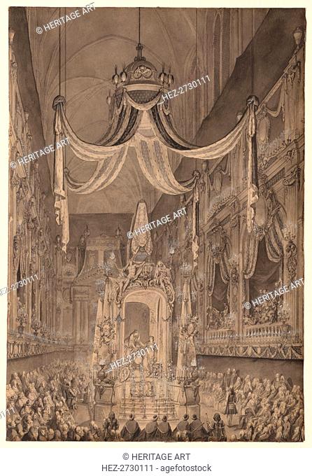 Funeral for Marie-Thérèse of Spain, Dauphine of France, in the Church of Nôtre Dame..1746, c. 1746. Creator: Charles-Nicolas Cochin (French, 1715-1790)