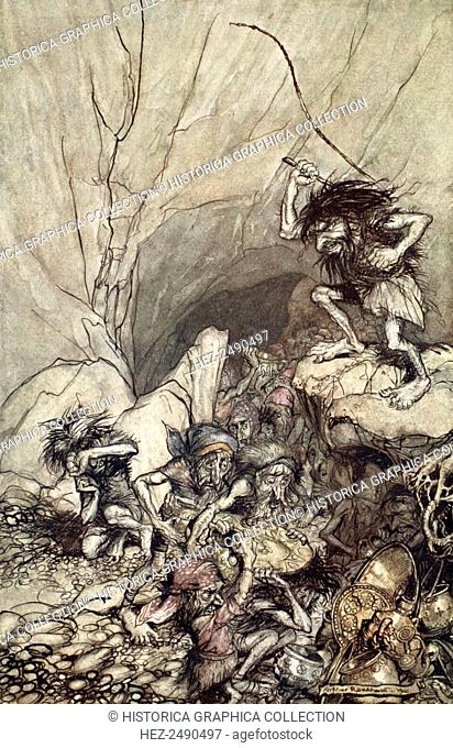 'Alberich drives in a band of Nibelungs with gold and silver treasures', 1910. Illustration from The Rhinegold and the Valkyrie