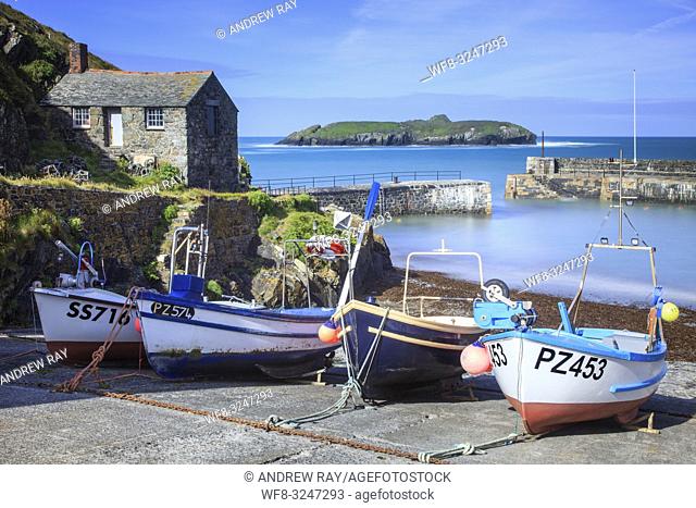 Fishing Boats on the slipway at Mullion Cove on Cornwall's Lizard Peninsula, captured on a morning in early June