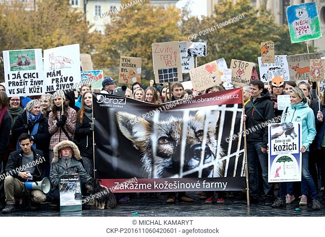 Several hundred activists, wearing animal costumes, participated in a march against fur farms in the centre of Prague, Czech Republic, November 6, 2016