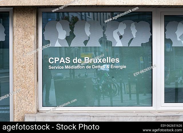 Brussels Old Town, Belgium - March 12, 2023 - The governmental CPAS organisation for public welfare and Ombudsman for energy and debts