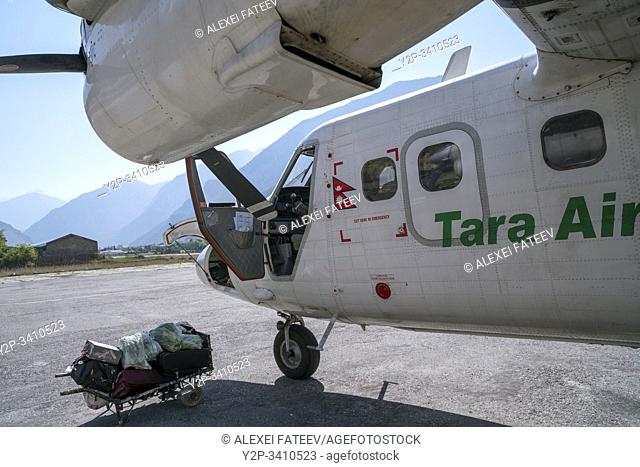 Aircraft of Tara Air at Jomsom airport, Lower Mustang, Nepal