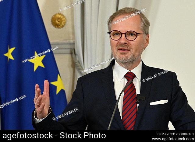 Czech Prime Minister Petr Fiala speaks during the press conference after the talks with Austrian Chancellor Karl Nehammer