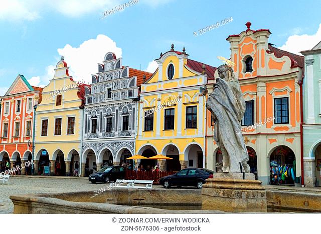 Der historische Stadtplatz von Telc in Tschechien. Weltkulturerbe der Unesco