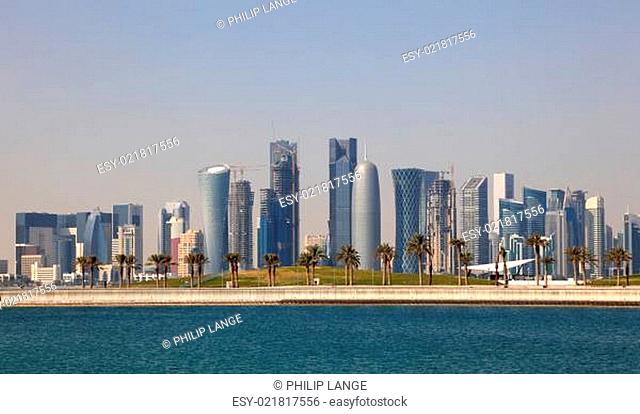 Skyline of Doha downtown district. Qatar, Middle East