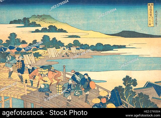Fukui Bridge in Echizen Province (Echizen Fukui no hashi), from the series Remarkable V.., 1827-30. Creator: Hokusai