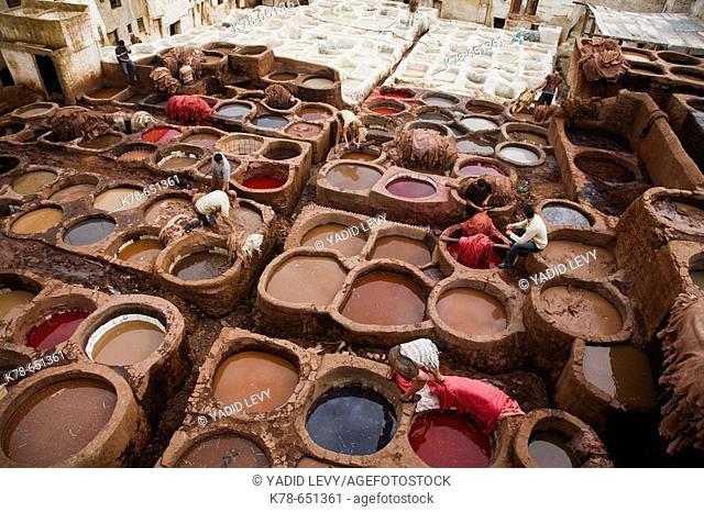 The tanneries souk at the Medina (old town). Fes el Bali, Fes. Morocco
