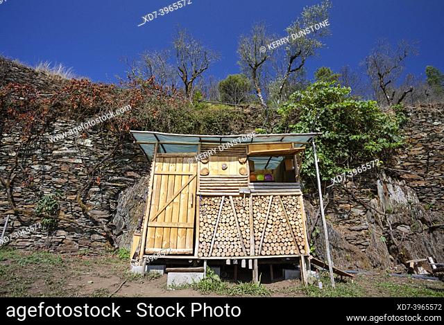 Europe, Portugal, District of Coimbra, Near Góis, Camping at 'The Goatshed' Ruins (near Colmeal) Showing the Toilet and Shower Block