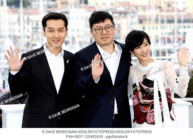 Ge Hu, Diao Yinan / Yi'nan Diao and Gwei Lun-Mei / Lun-Mei Kwei at the 'Nan Fang Che Zhan De Ju Hui / The Wild Goose Lake' photocall during the 72nd Cannes Film...