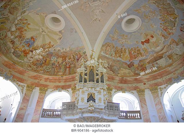 Ceiling fresco in the Dreifaltigkeitskirche Kappl, Church of the Holy Trinity, pilgrim church near Waldsassen, Upper Palatinate, Bavaria, Germany, Europe