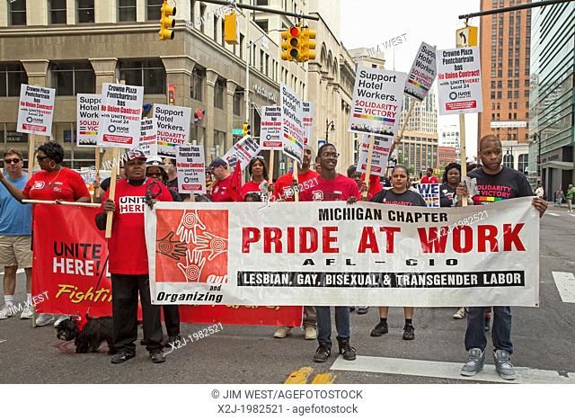 Detroit, Michigan - Labor union members join gay and lesbian activists in marching for equality in the Motor City Pride parade