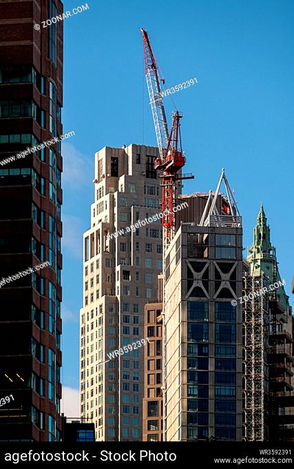 New York City - USA - Oct 18 2019: Exterior details of buildings in Seaport District in Lower Manhattan