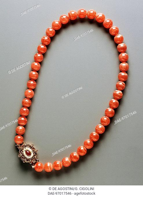 Rhodochrosite necklace, carbonate