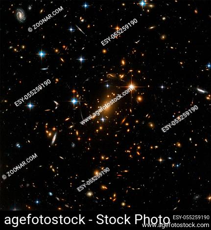 Early Universe. Hubble image. Cluster of galaxies, dark matter, dark energy. Elements of this image furnished by NASA