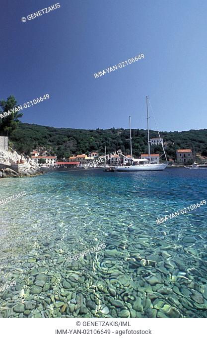 View of Kioni, sailboat Ithaki, Ionian Islands, Greece