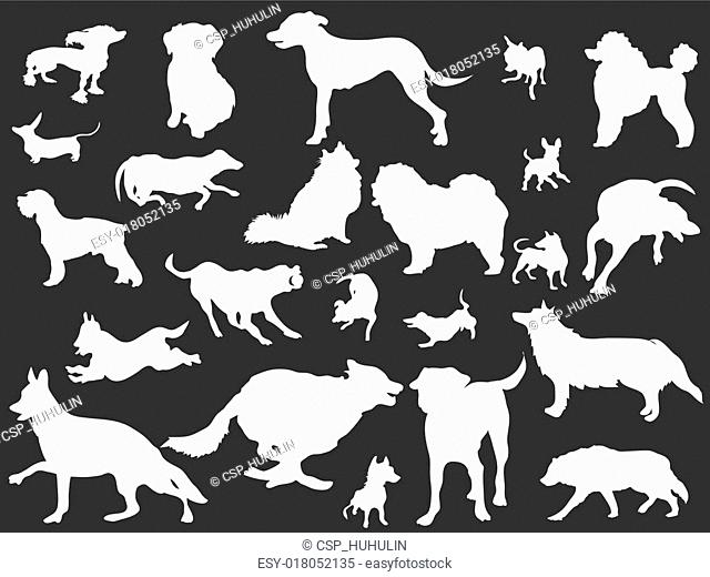 white dogs silhouettes set