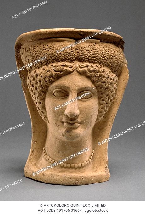 Female Votive Head, Unknown, Etruria, 325–275 B.C., Terracotta, 26.6 × 20.3 × 13.3 cm (10 1/2 × 8 × 5 1/4 in.)