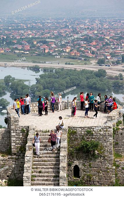 Albania, Shkodra, Rozafa Castle with visitors