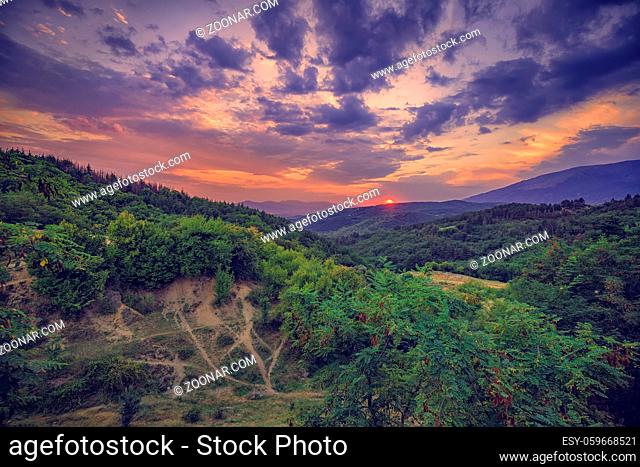 view of a majestic sunset of the Rila mountain, Bulgaria. Mountains landscape