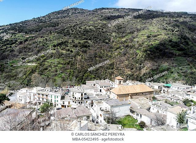 Panoramic of Bubion at La Alpujarra in Andalusia, Spain, Europe