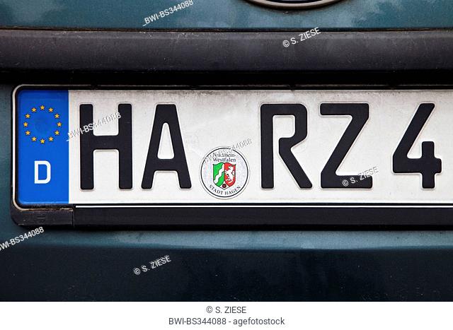 licence plate HA RZ 4, Germany, North Rhine-Westphalia, Ruhr Area, Hagen