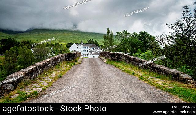 The bridge of orchy in Argyll and Bute with the river orchy in the central highlands of Scotland, United Kingdom