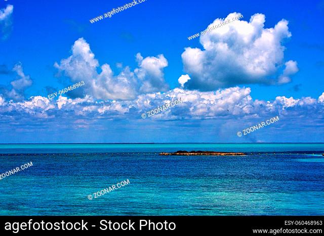 coastline and rock in the blue lagoon relax of isla contoy mexico