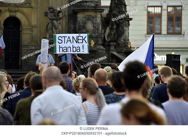 Protestors attend demonstration against Andrej Babis's government depending on Communist support and headed by prosecuted prime minister