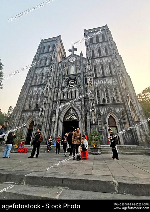 26 February 2023, Vietnam, Hanoi: The Cathedral of St. Joseph in the Hoan Kiem district. The neo-Gothic church from the 19th century