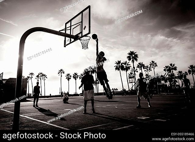 Los Angeles, USA - October 22: Public basketball games at Venice Beach Recreation Center in Los Angeles, California, USA