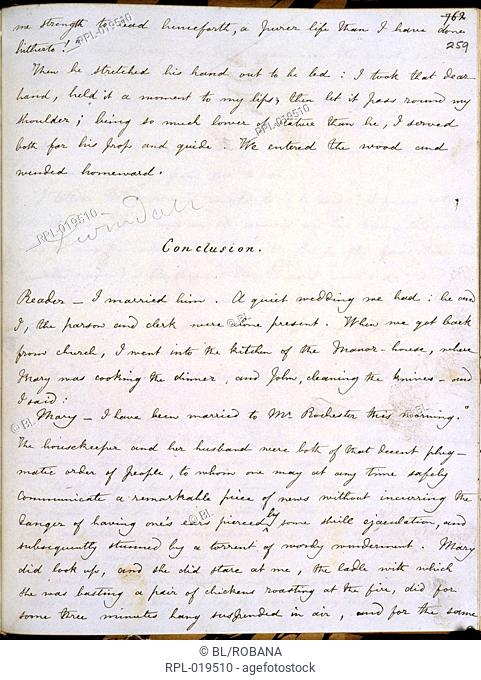 Conclusion of 'Jane Eyre', Whole folio Autograph fair copy of the conclusion of 'Jane Eyre'. March 1847 Image taken from Jane Eyre