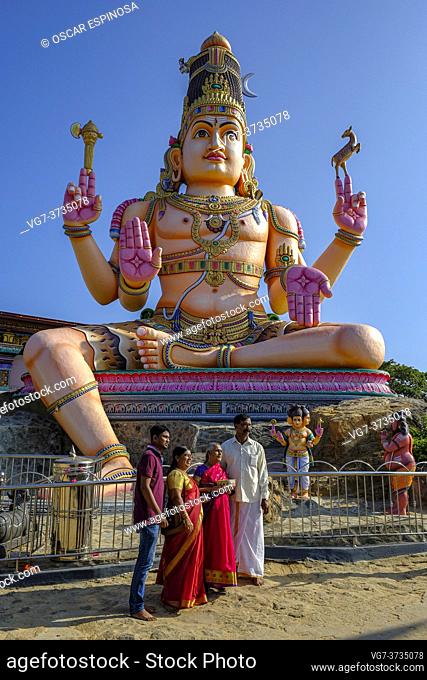 Trincomalee, Sri Lanka - February 2020: People visiting the Kandasamy Kovil Hidu temple on February 16, 2020 in Trincomalee, Sri Lanka