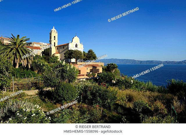 France, Corse du Sud, Cargese, catholic church (latin rite) built in the 19th century on a terrace overhanging the Gulf of Sagone