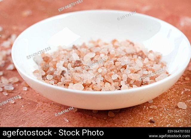 Himalayan pink salt crystals in a bowl