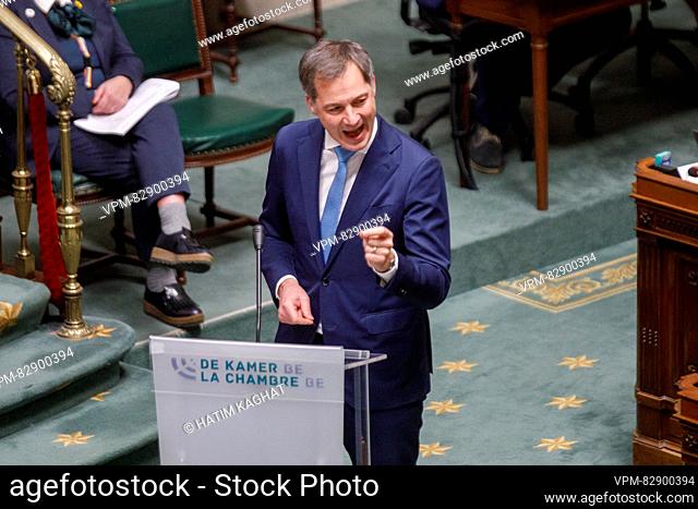 Prime Minister Alexander De Croo pictured during a plenary session of the Chamber at the Federal Parliament in Brussels on Thursday 21 December 2023
