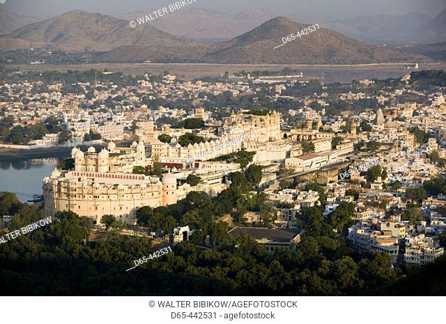 City Palace Complex. Morning from Devi Temple Hill. Udaipur. Rajasthan. India