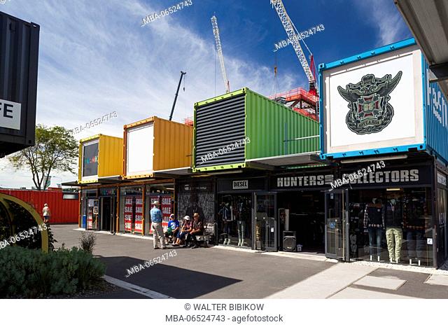 New Zealand, South Island, Christchurch, Re:START shopping mall, built from cargo containers and replacement for city shopping district ruined by 2011...