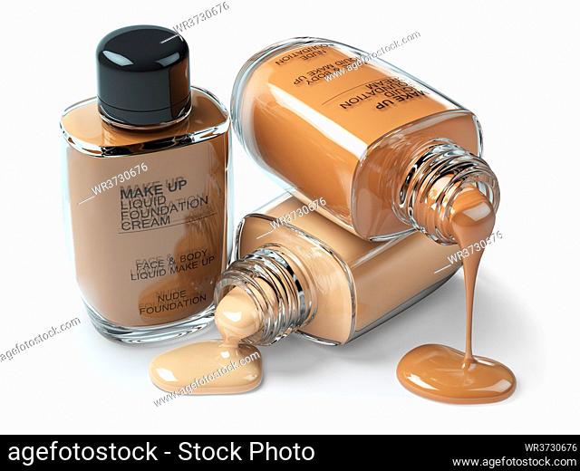 Make up liquid foundation cream cosmetics bottles isolated on white background. 3d illustration