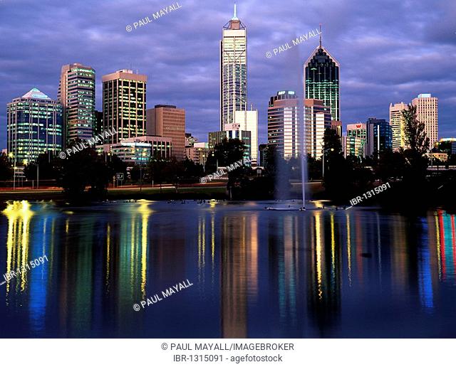 Perth city skyline at dusk, Western Australia